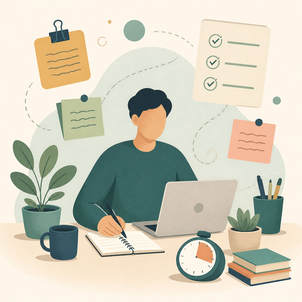 Neutral illustration of ADHD focus, planning, and task support.